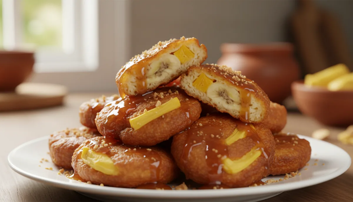 Buñuelos Camboyanos de Plátano y Yaca con Sirope de Azúcar de Palma