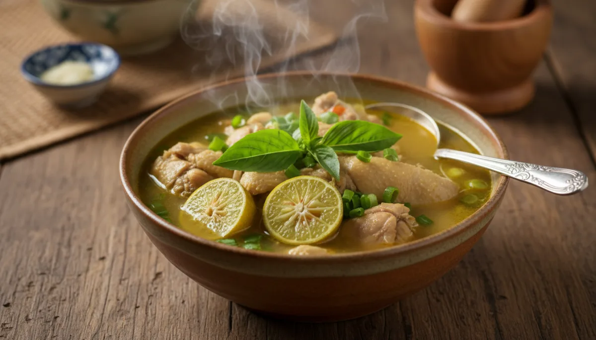Supë Kamboxhiane me Pulë dhe Limon të Turshitur (Samlor Machu Kroeung Sach Moan)