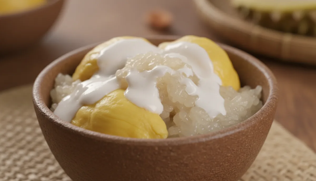 Pudín Camboyano de Durian y Arroz Pegajoso