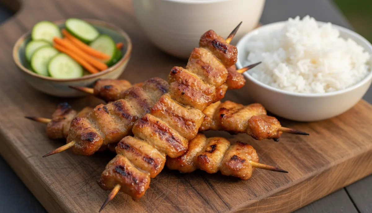Cambodian Grilled Pork Skewers with Pickled Vegetables