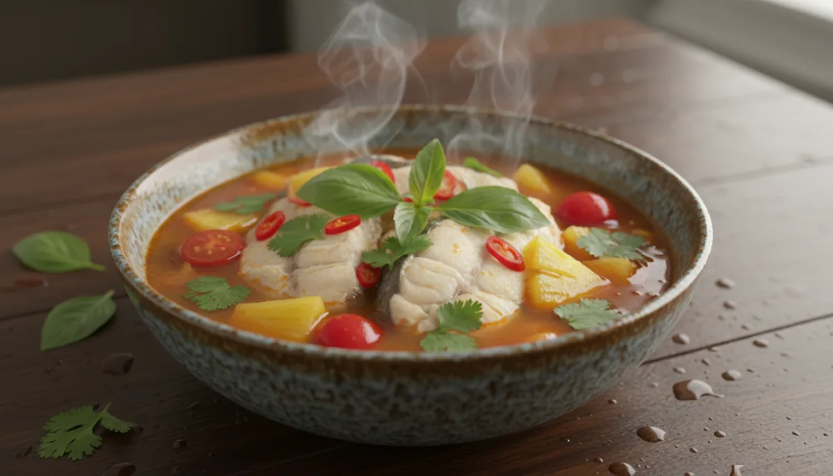 Cambodian Sour Fish Soup with Pineapple and Tomatoes (Samlor Machu Trey)
