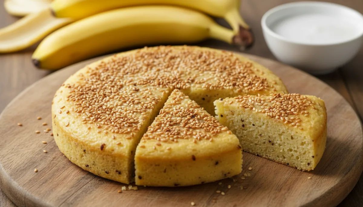 Pastel de Plátano Camboyano al Vapor con Coco y Semillas de Sésamo