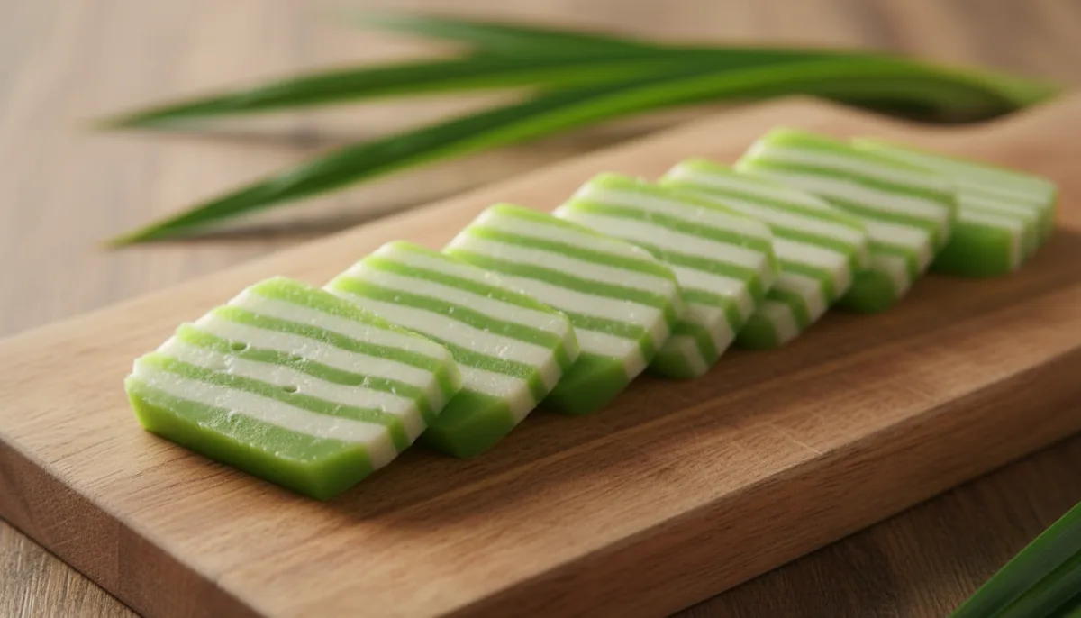 Ëmbëlsirë Kamboxhiane me Avull me Kokos dhe Pandan (Num Chak Kachan)