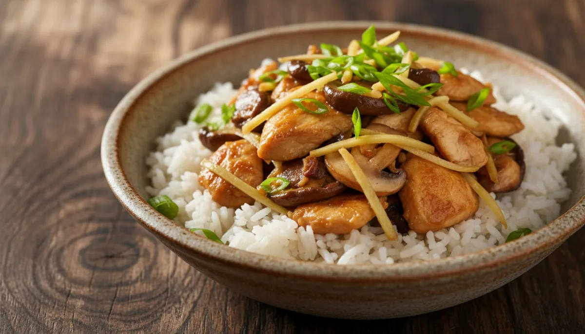 Cambodian Stir-fried Chicken with Ginger and Mushrooms