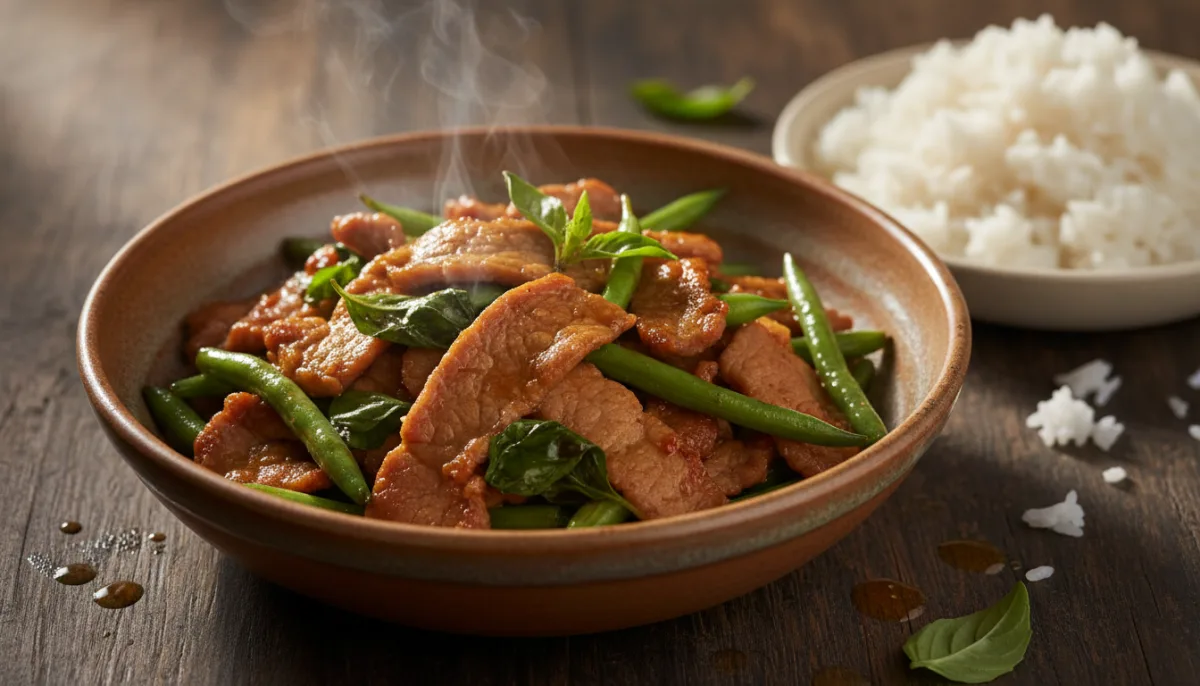 Cambodian Pork & Holy Basil Stir-fry with Green Beans