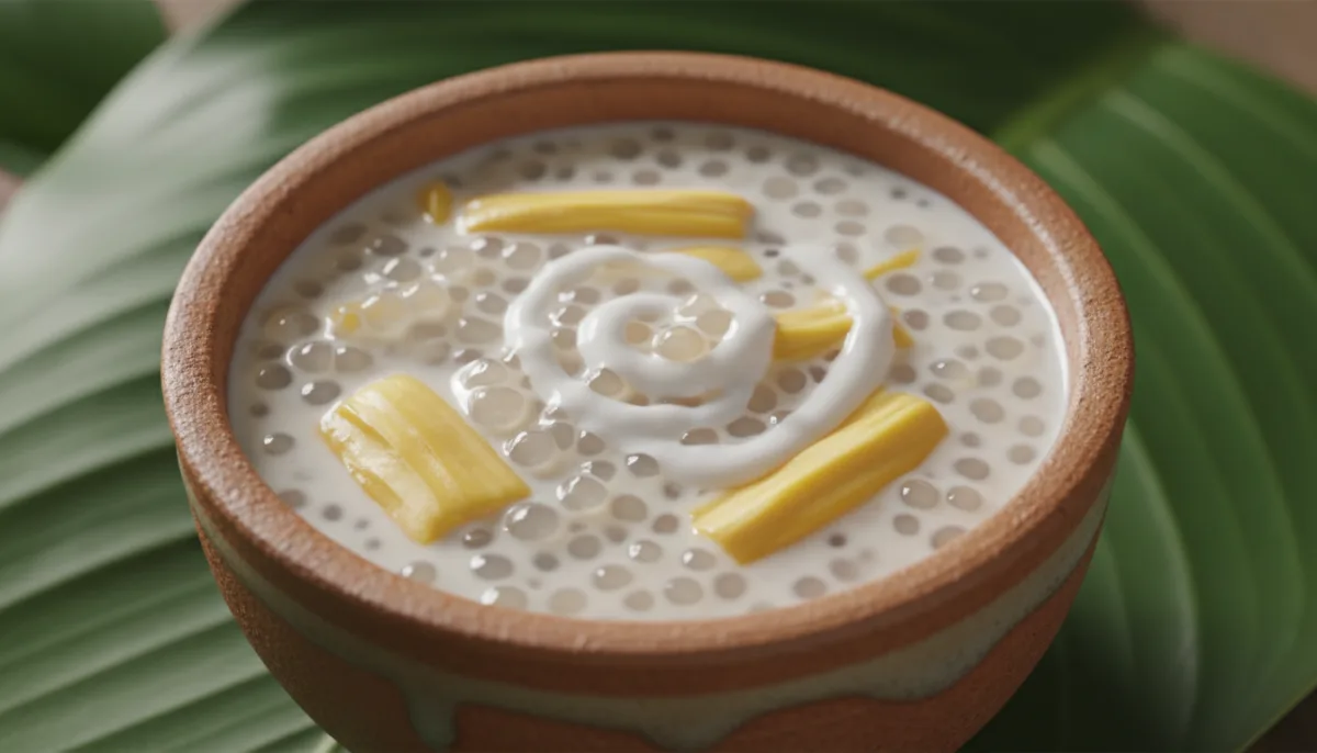 Pudín Camboyano de Perlas de Tapioca con Leche de Coco y Yaca