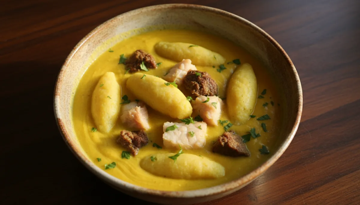 Cameroonian Achu Soup with Yellow Ekwang