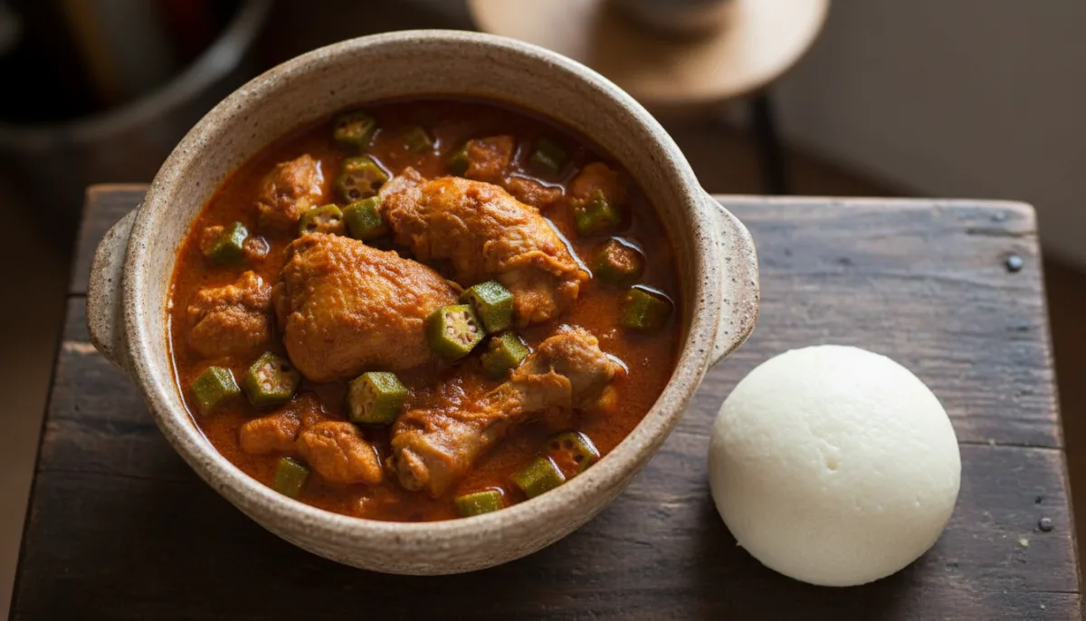 Authentic Cameroonian Chicken and Okra Stew with Fufu