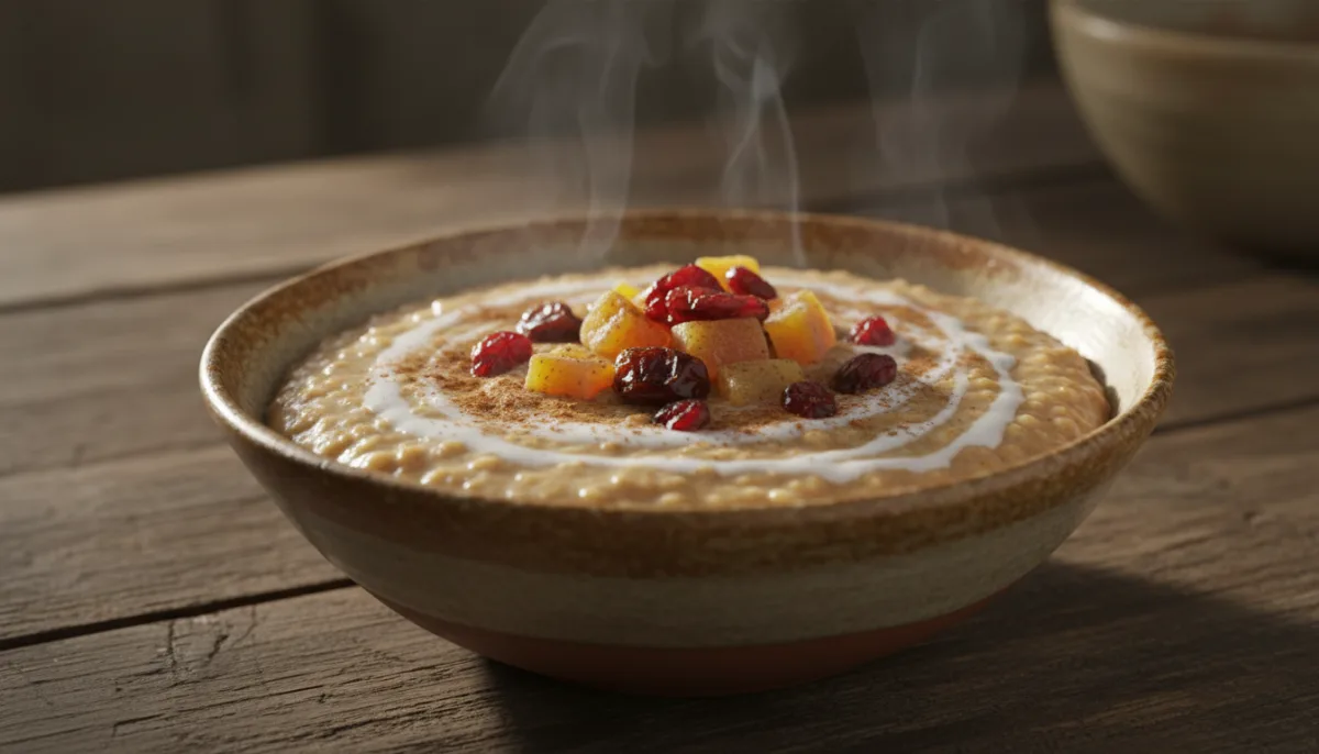 Hearty Cameroonian Millet Porridge with Coconut Milk and Dried Fruit