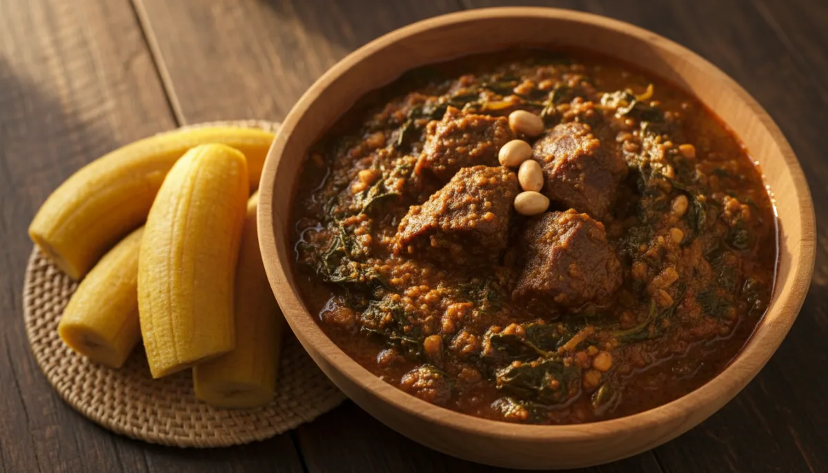 Cameroonian Ndolé: Bitterleaf and Beef Stew with Peanut Sauce