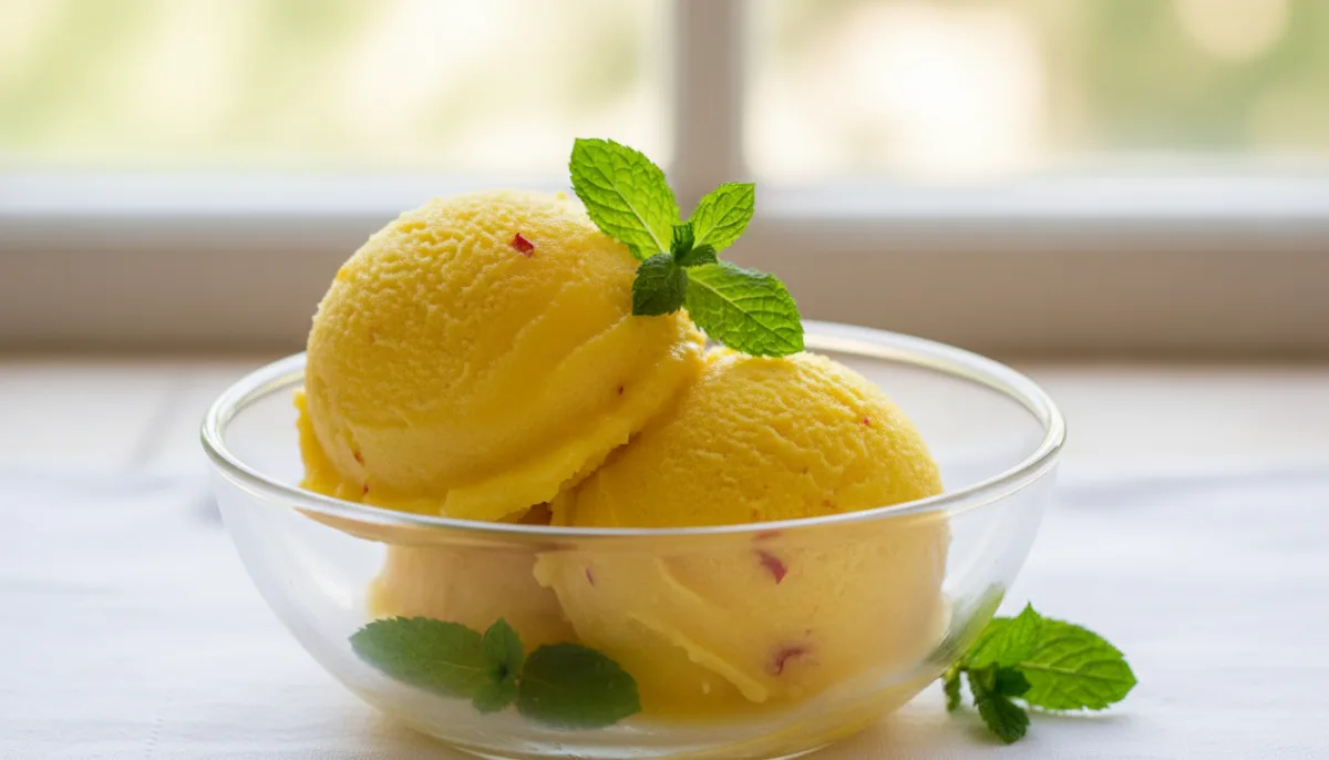 Cameroonian Pineapple and Chili Sorbet with Mint Garnish