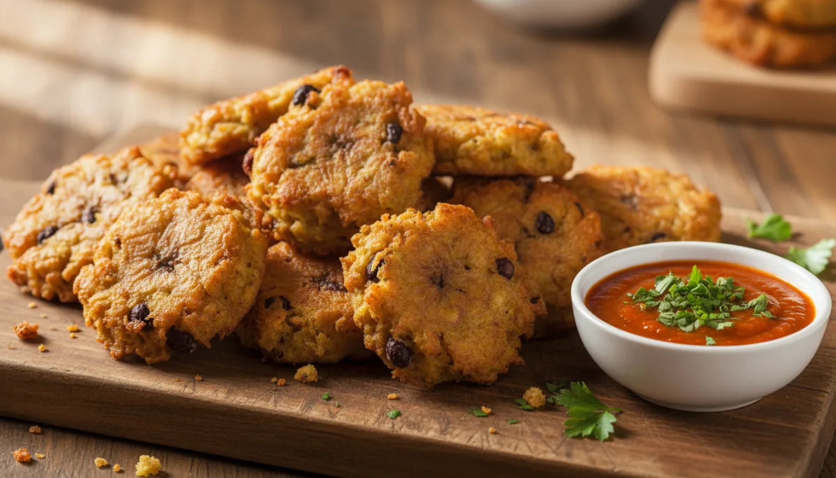 Cameroonian Plantain and Bean Fritters with Spicy Tomato Dip