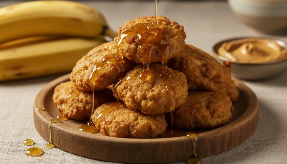 Golden Plantain & Peanut Butter Fritters with Honey Drizzle