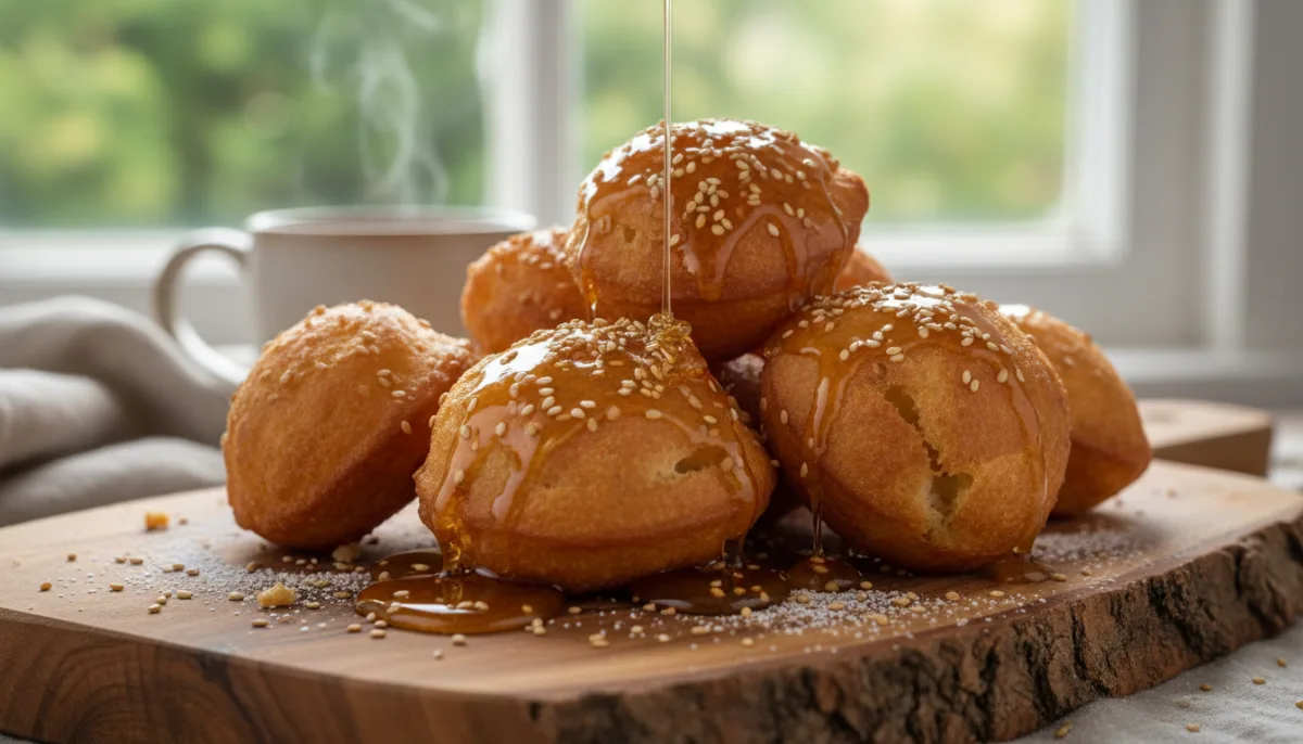 Cameroonian Puff-Puff with Honey and Sesame Seeds
