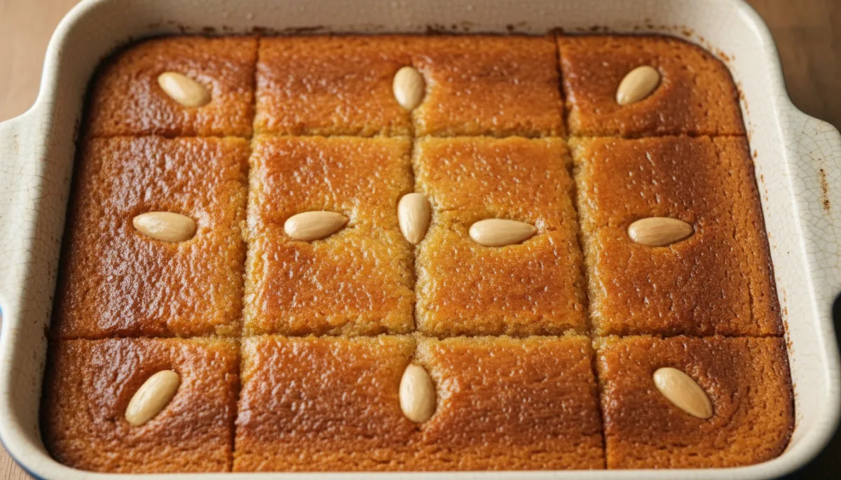 Basbousa: Pastel de Sémola con Cardamomo y Agua de Rosas