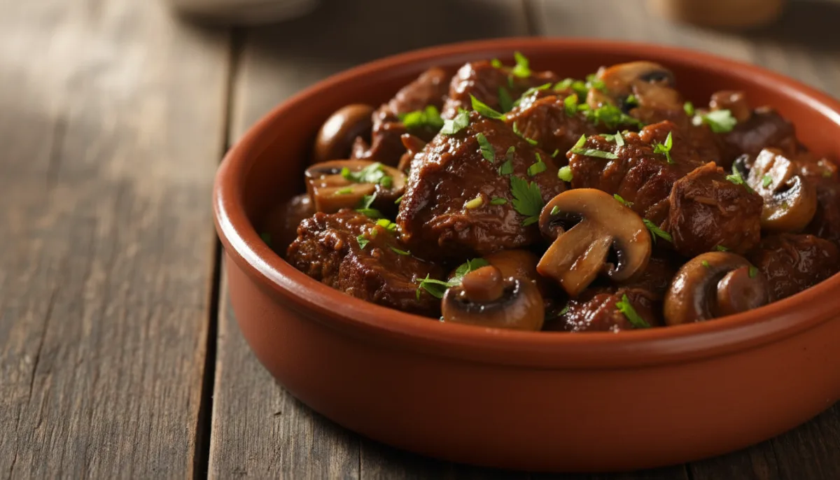 Catalan Beef Fricandó with Wild Mushrooms and Picada