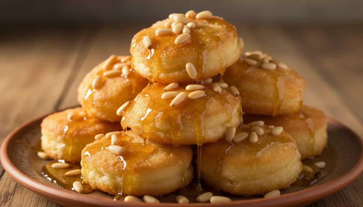 Buñuelos de Viento Catalanes con Miel y Piñones