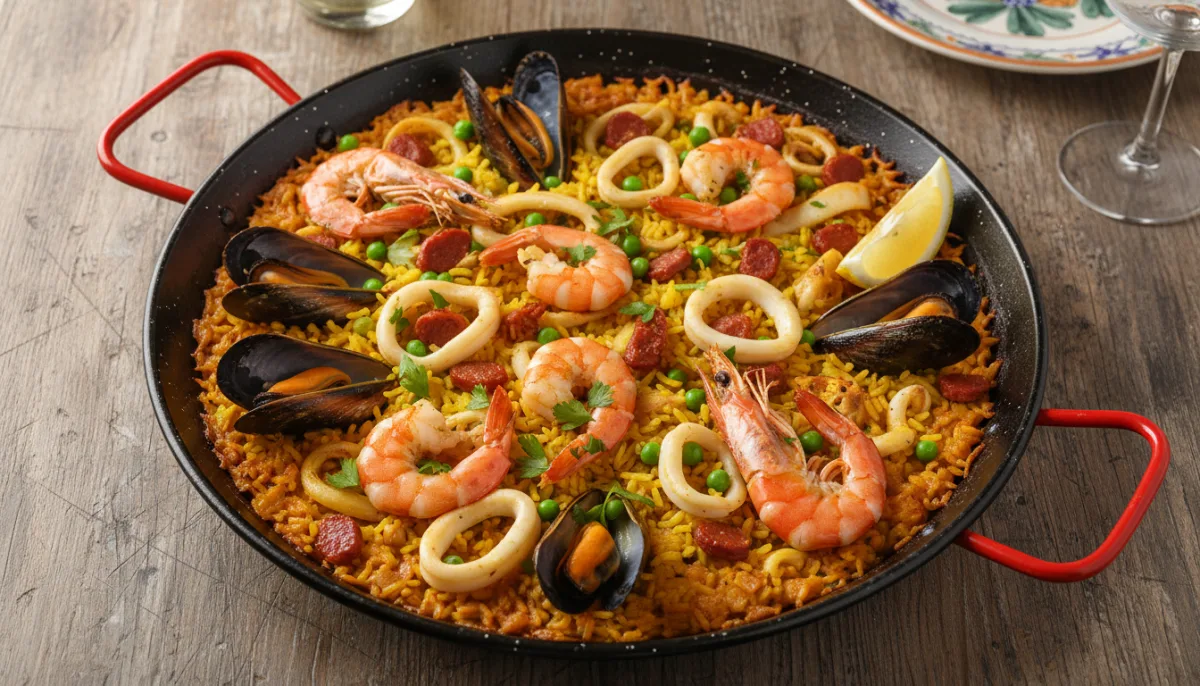 Authentic Catalan Seafood Paella with Saffron & Chorizo