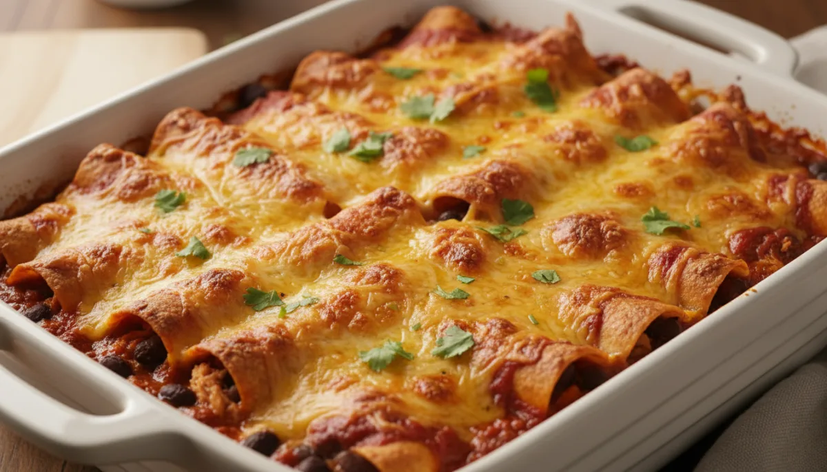 Cheesy Chicken and Black Bean Enchilada Bake