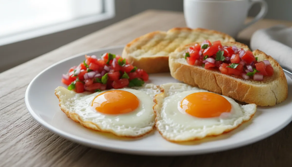 Chilean Pebre with Toasted Marraqueta and Fried Eggs