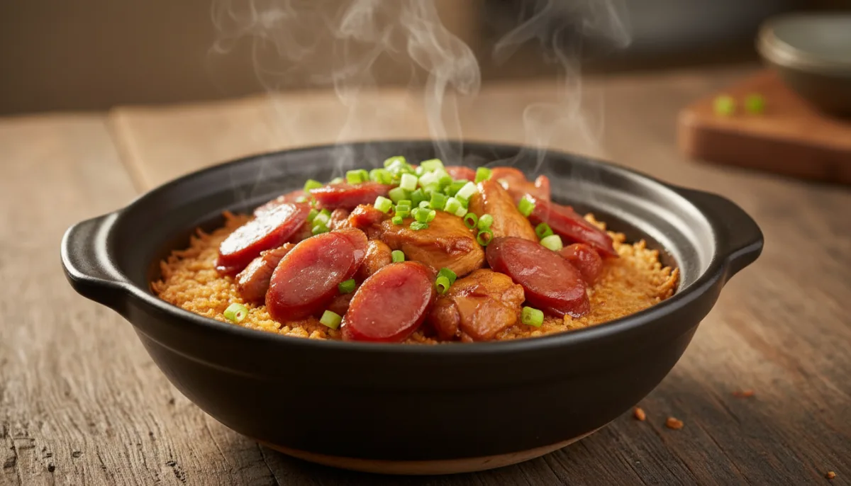 Riso Cinese in Pentola di Terracotta con Pollo e Salsiccia Cinese