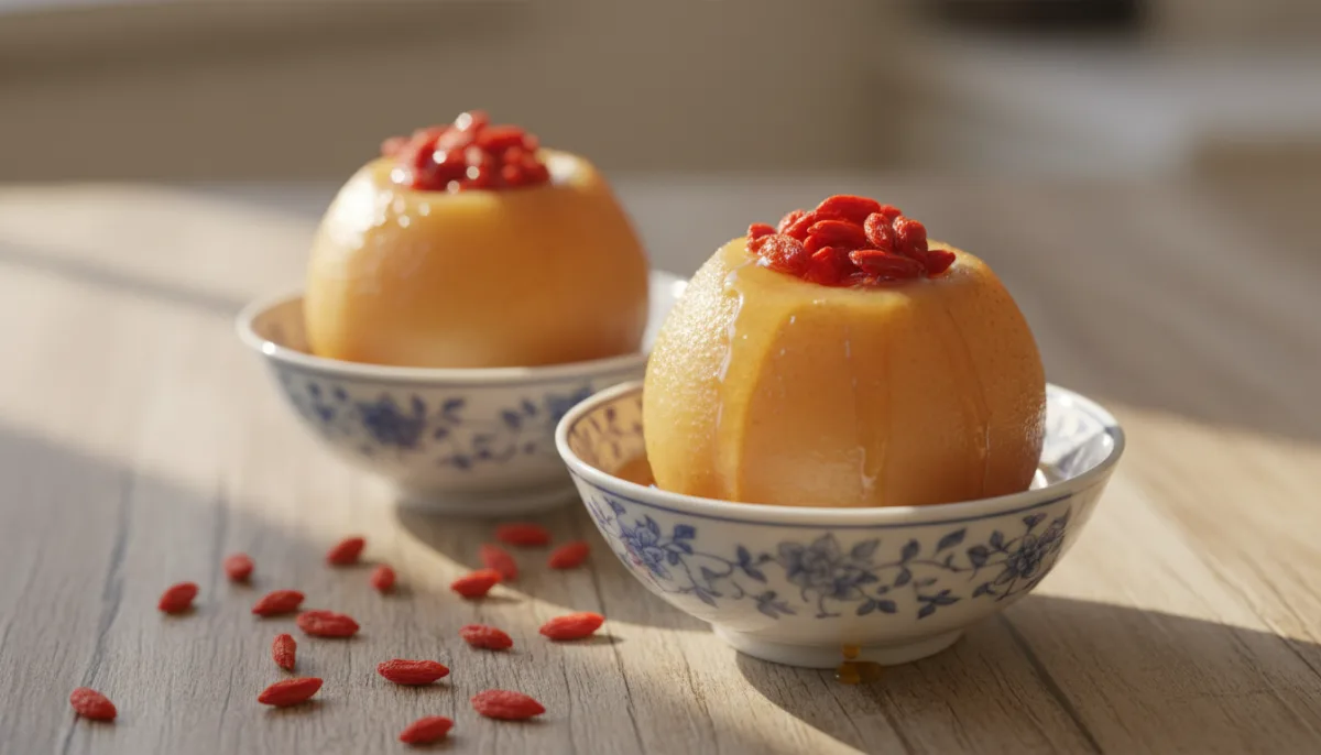 Chinese Steamed Pear with Honey and Goji Berries