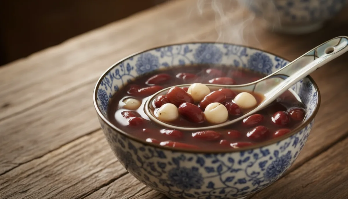 Sopa China Dulce de Frijol Rojo con Semillas de Loto