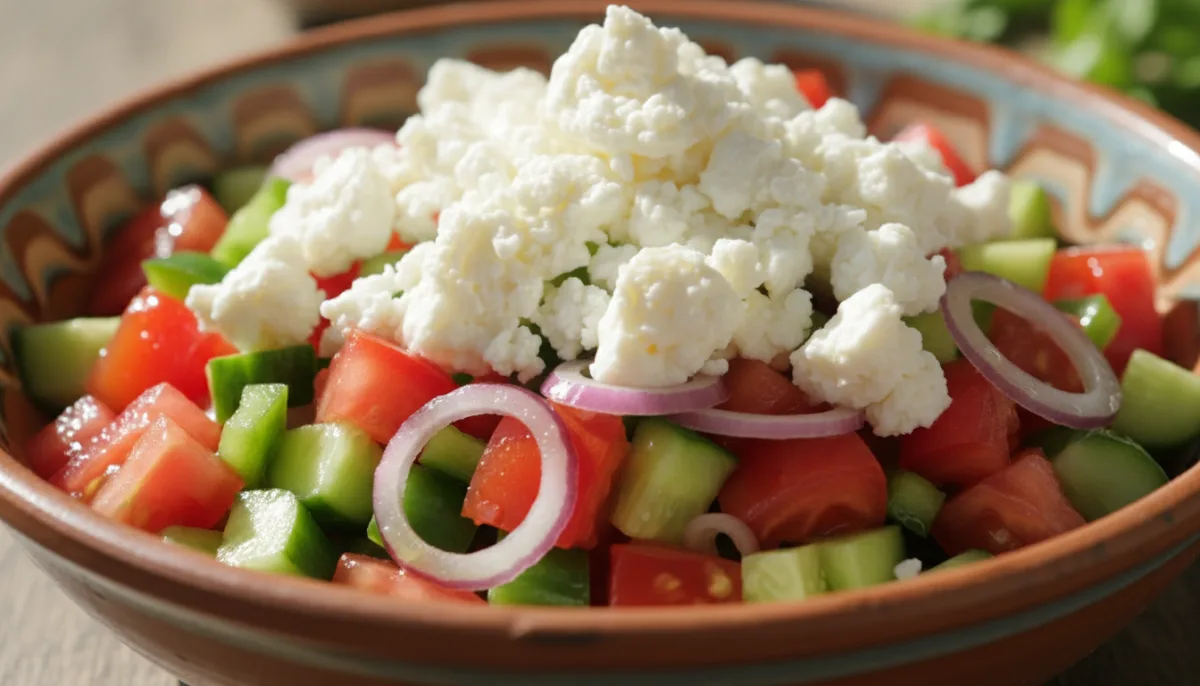 Classic Bulgarian Shopska Salata with Sirene Cheese