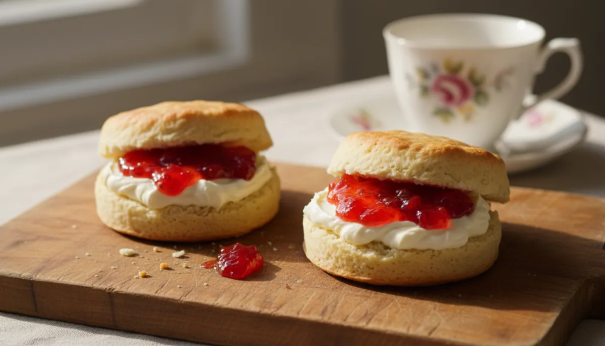 Classic English Scones with Clotted Cream and Strawberry Jam