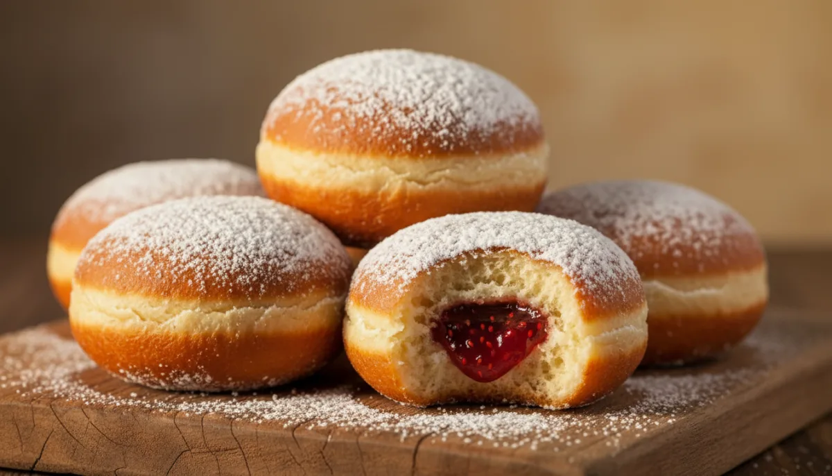 Classic Israeli Sufganiyot: Jelly-Filled Doughnuts with Powdered Sugar