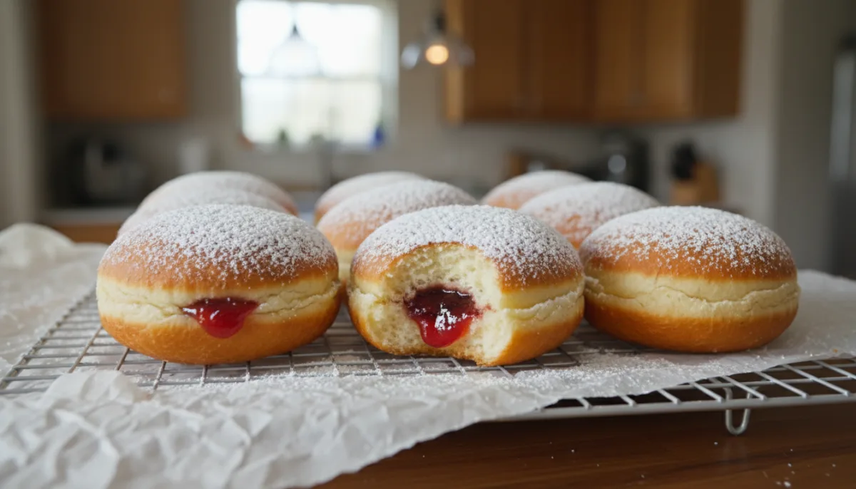 Traditional Israeli Sufganiyot with Strawberry Jam