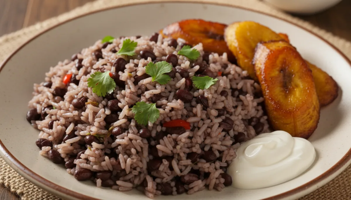Gallo Pinto Tradizionale Costaricano con Platani Fritti e Panna Acida