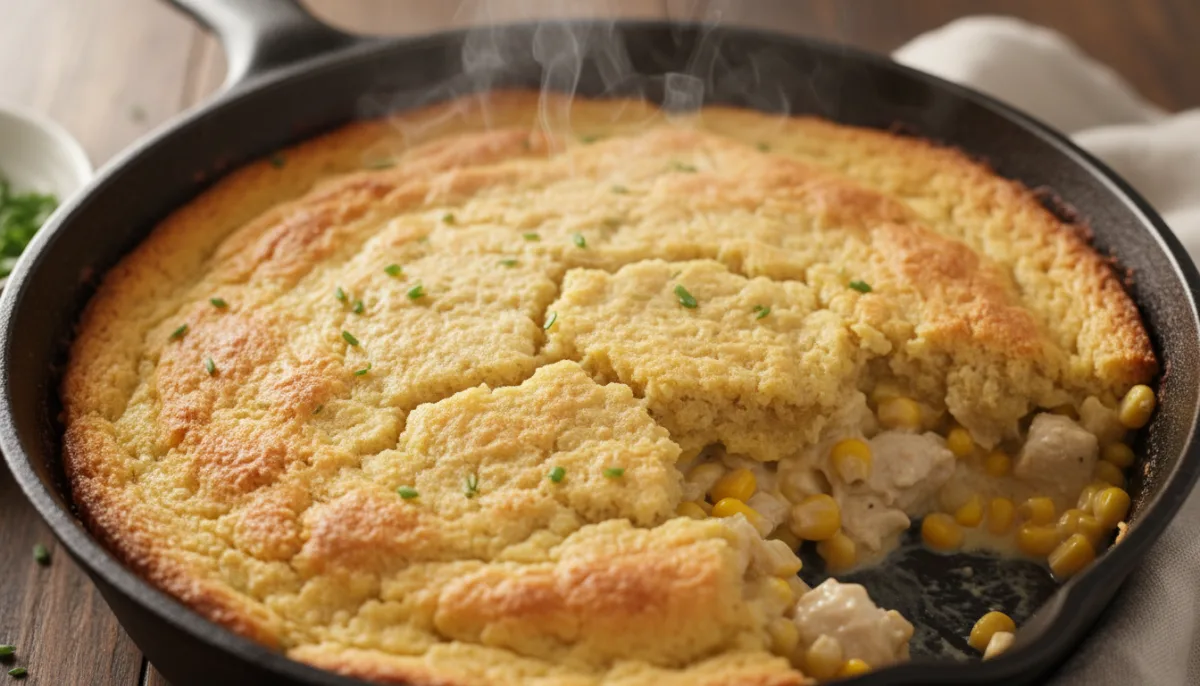 Hearty Creamy Chicken and Cornbread Skillet