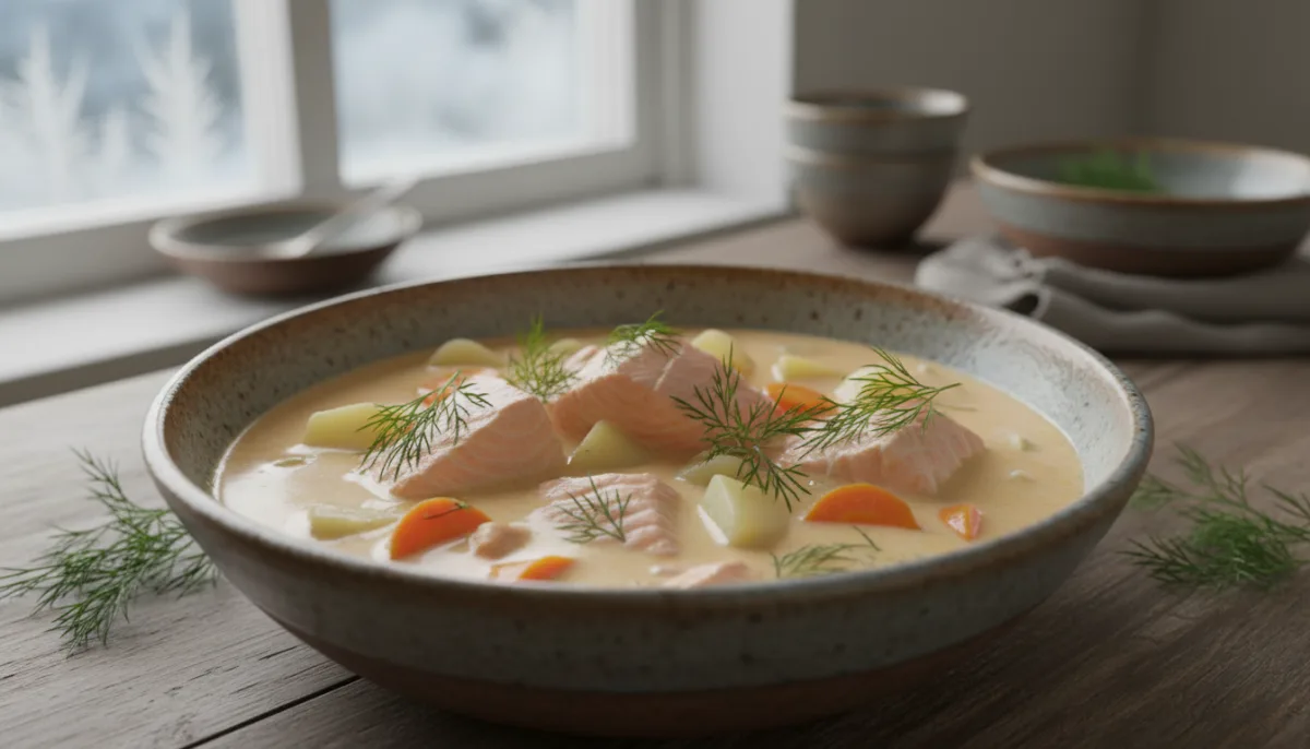 Hearty Finnish Salmon Soup (Lohikeitto) with Fresh Dill