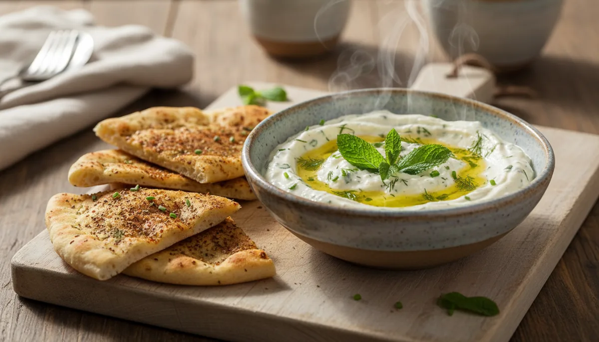 Creamy Israeli Yogurt and Herb Dip with Homemade Za'atar Flatbread