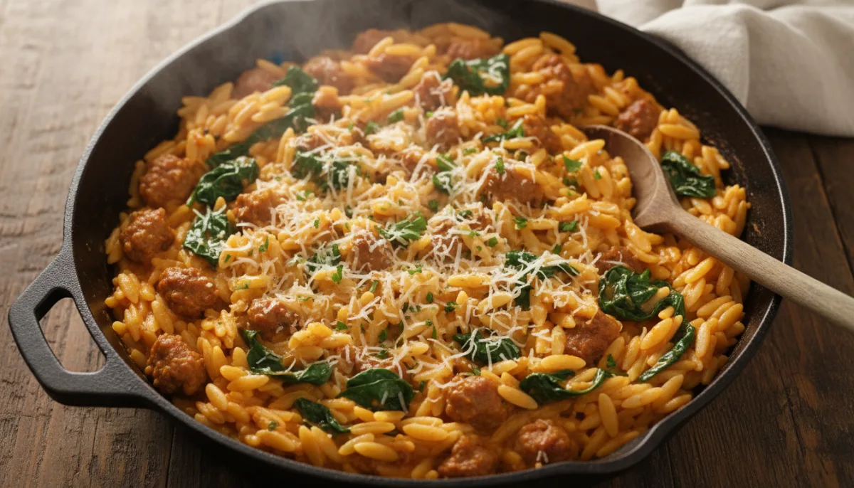 Creamy Italian Sausage and Spinach Orzo