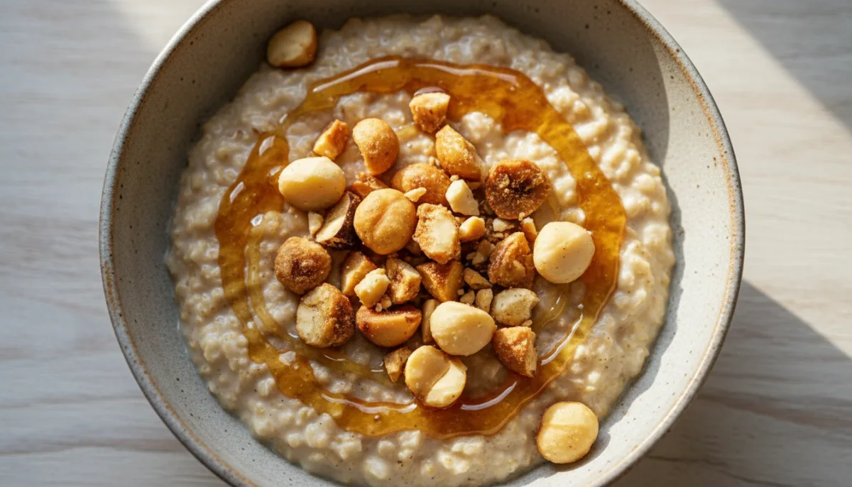 Creamy New Zealand Porridge with Manuka Honey and Toasted Macadamias