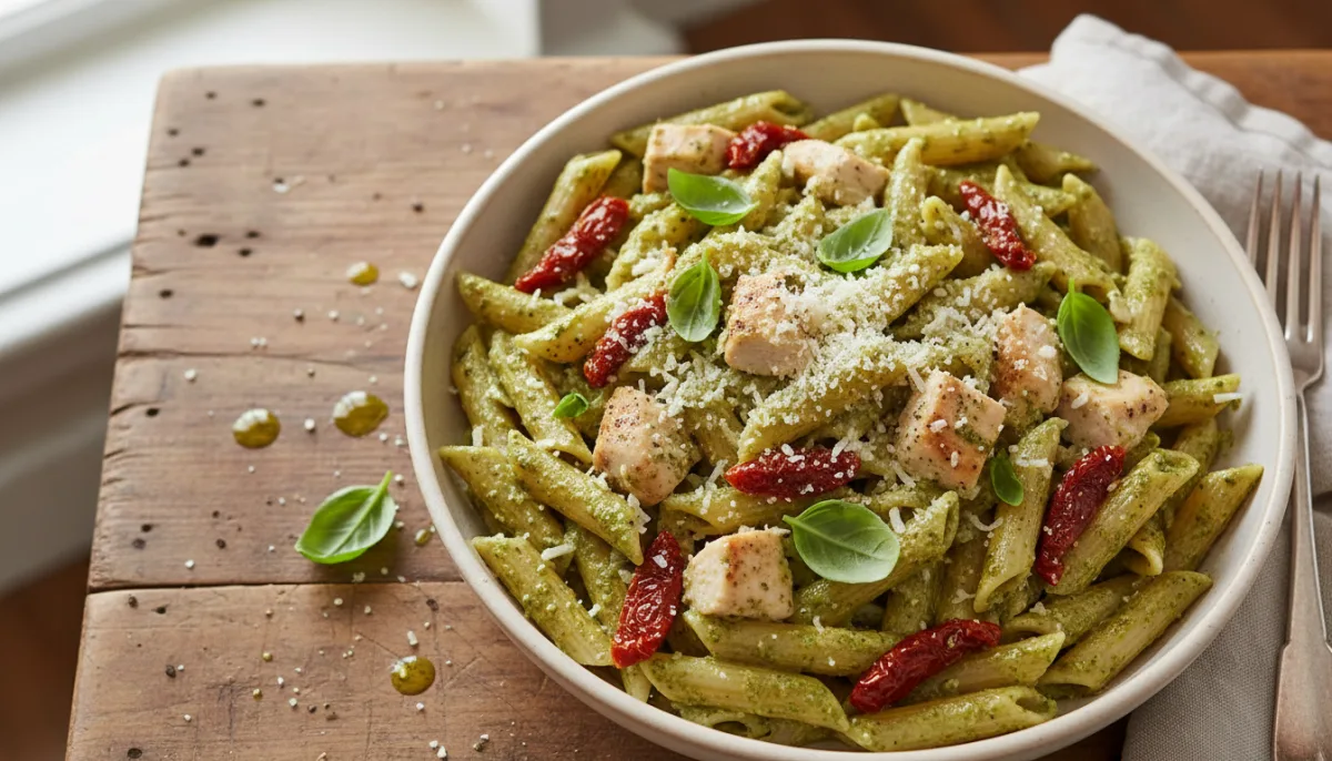 Creamy Pesto Chicken and Sun-Dried Tomato Pasta