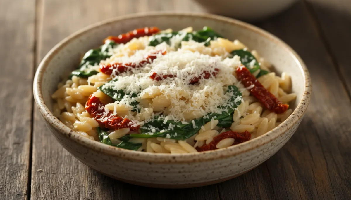 Creamy Sun-Dried Tomato and Spinach Orzo