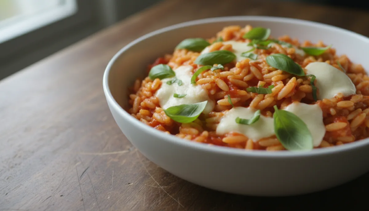 Orzo crémeux à la tomate et mozzarella