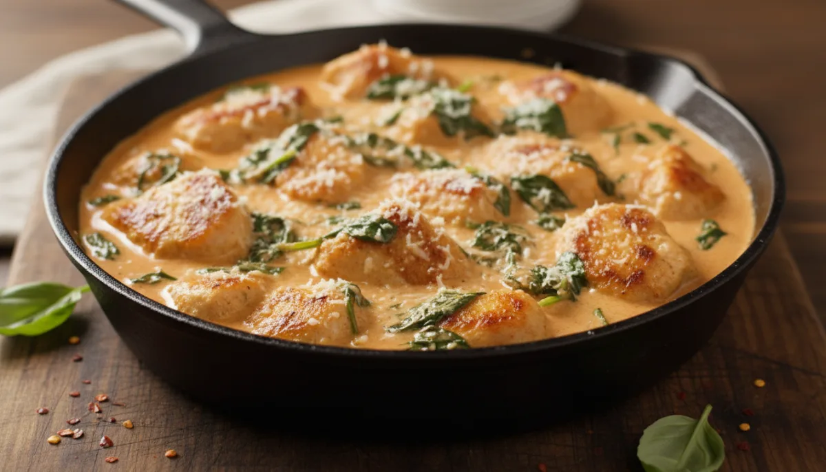 Creamy Tomato Chicken Skillet with Spinach