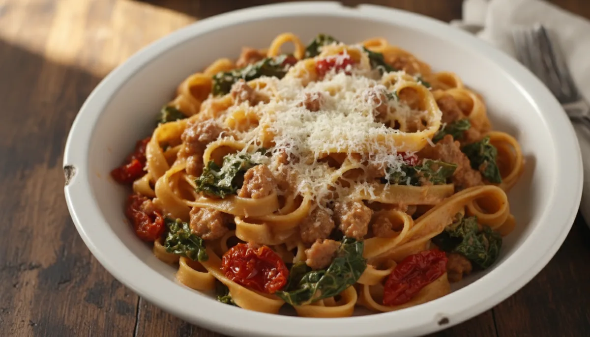 Hearty Tuscan Sausage and Kale Pasta in Creamy Sauce