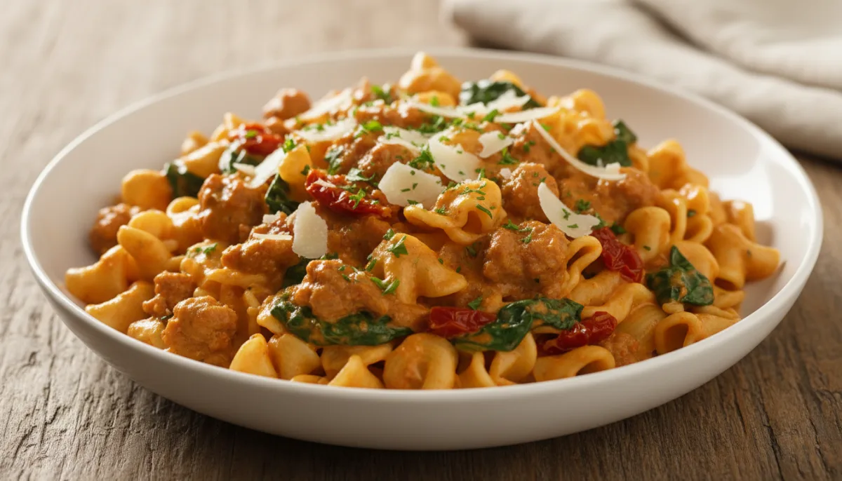 Creamy Tuscan Sausage and Spinach Pasta