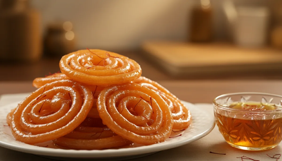 Jalebi Indio Crujiente con Almíbar de Azafrán