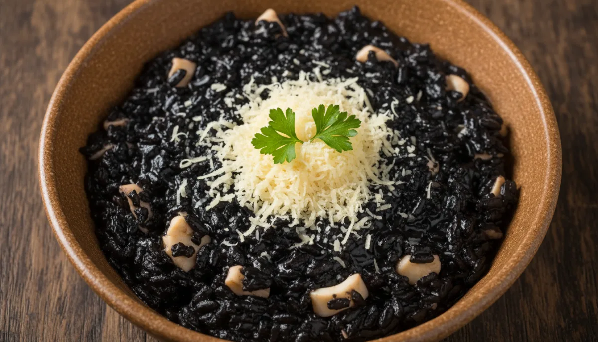 Authentic Croatian Black Risotto with Cuttlefish and Parmesan (Crni Rižot)