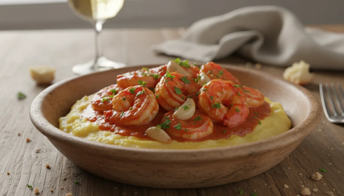 Croatian Buzara Shrimp with Creamy Polenta and Garlic
