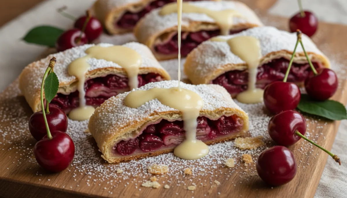 Štrudla de Cerezas Croata con Salsa de Vainilla