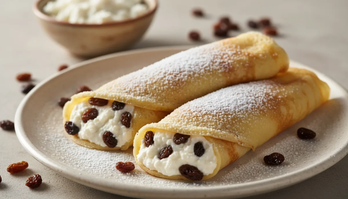 Kroatische Palačinke mit süßer Käsefüllung und Rosinen