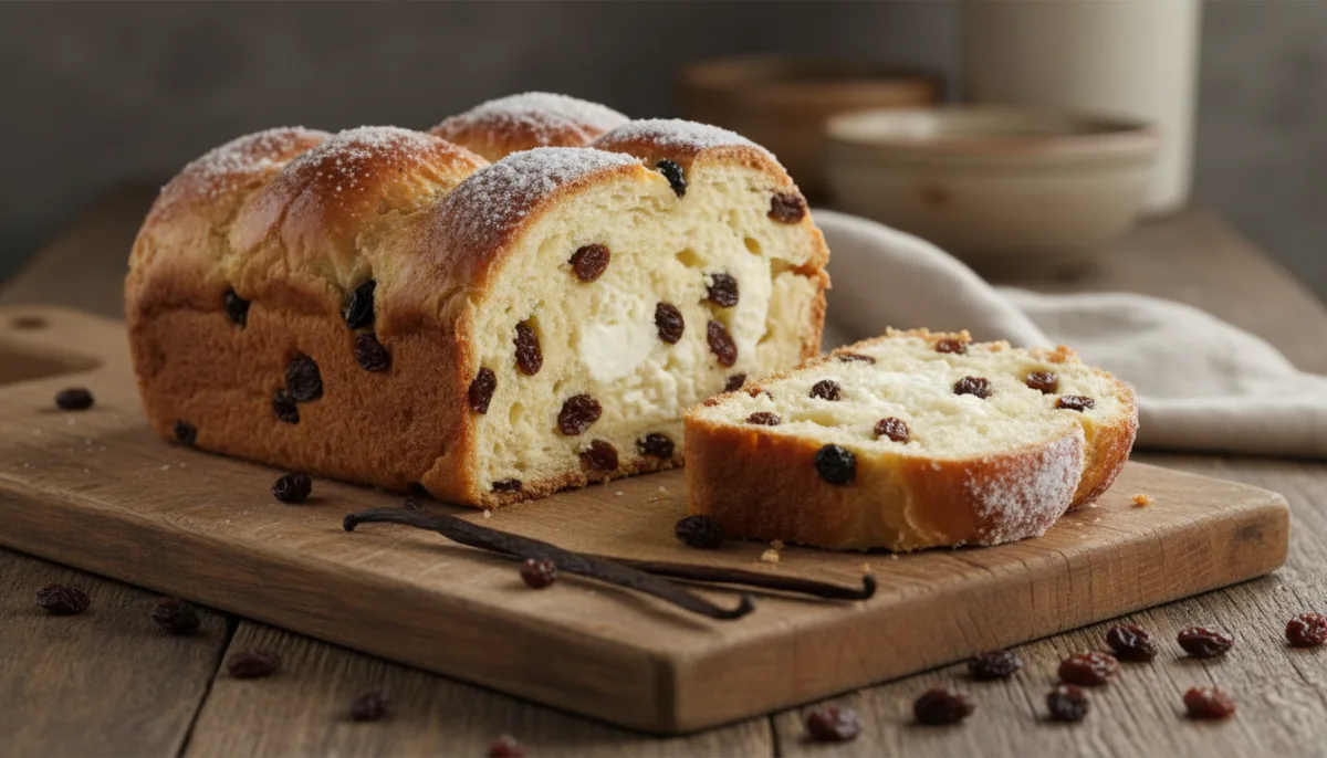Sirnica Croata (Pão Doce de Queijo) com Passas e Baunilha