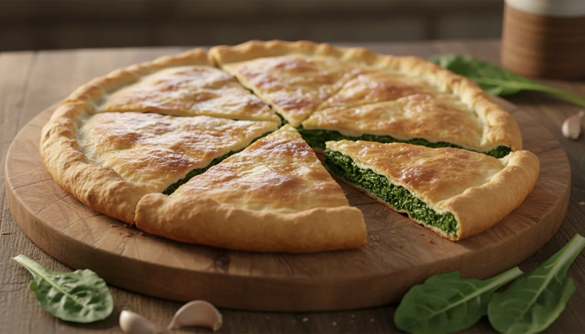 Kroatischer Soparnik (Mangoldkuchen) mit Knoblauch und Olivenöl